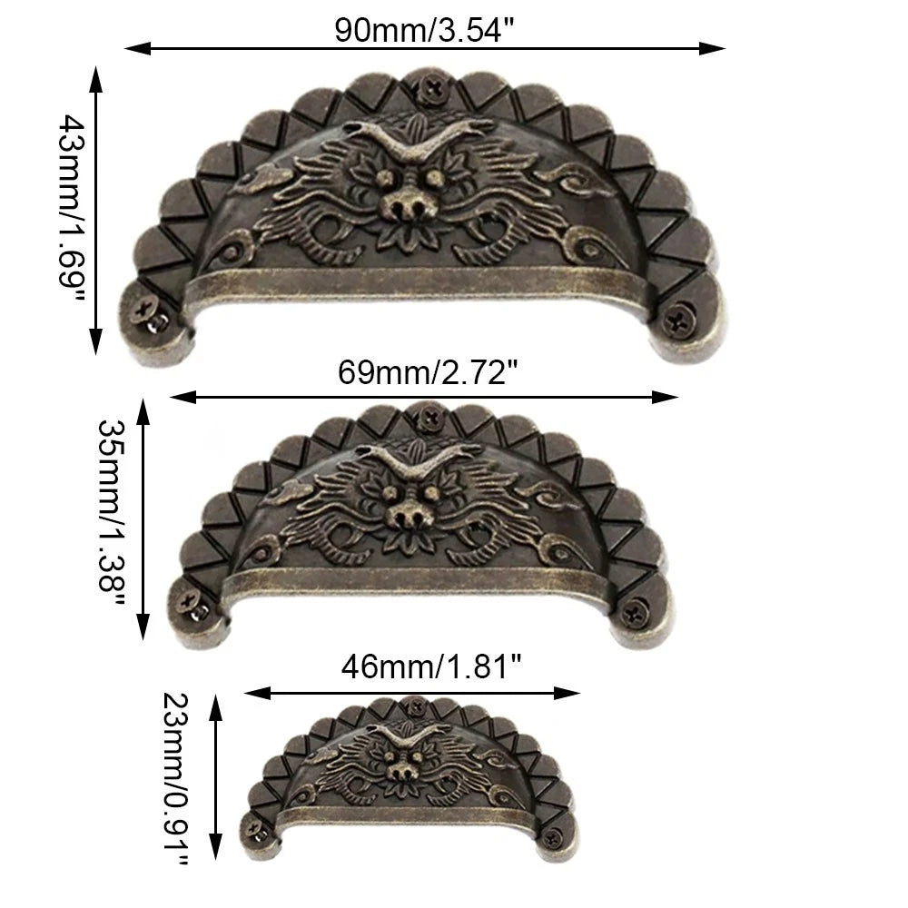 Set of 4 Antique Bronze Dragon Pattern Drawer Shell Knobs for Cabinet (N/A)