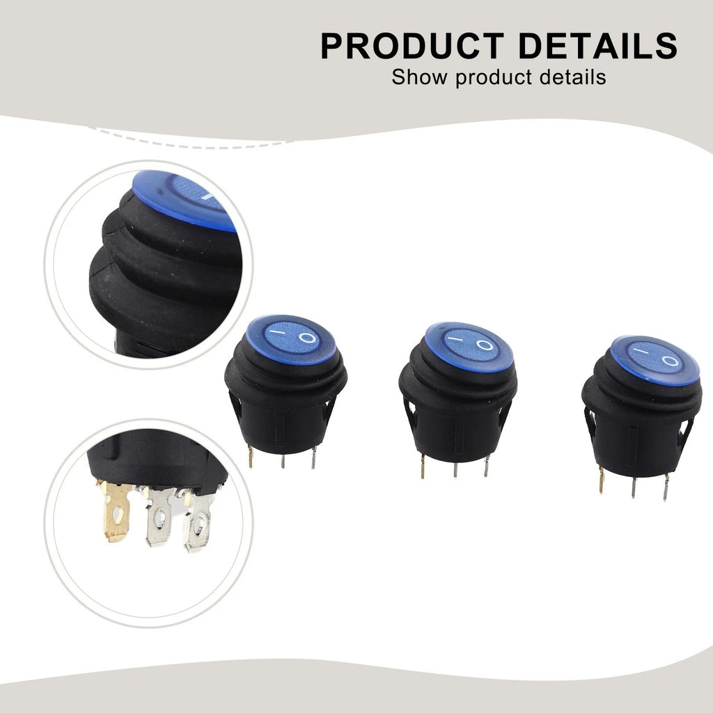 3 Pcs LED Rocker Switch SPST for 12V DC (20A)