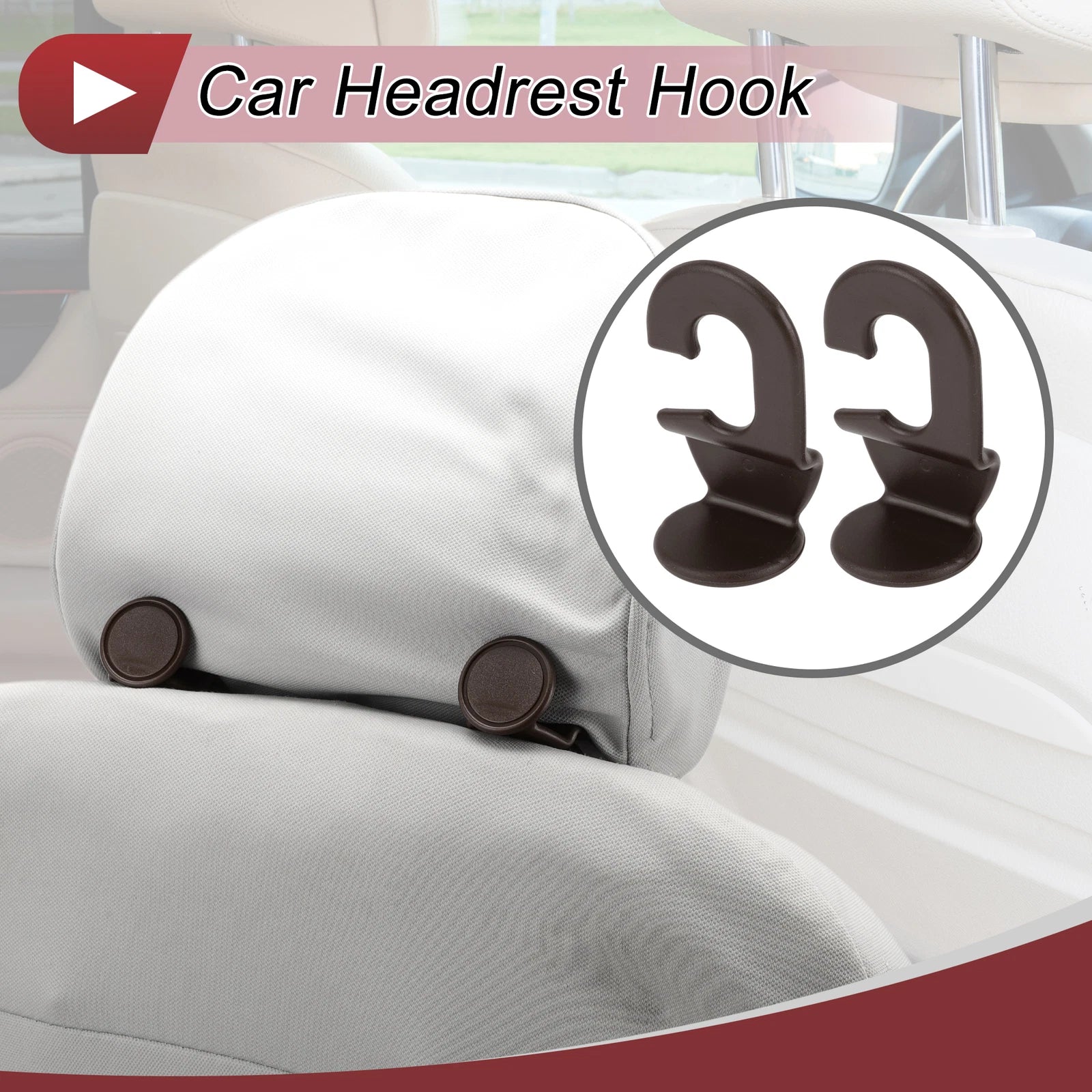 2 Pcs Universal Car Seat Headrest Hook for Purses and Bags (Brown)