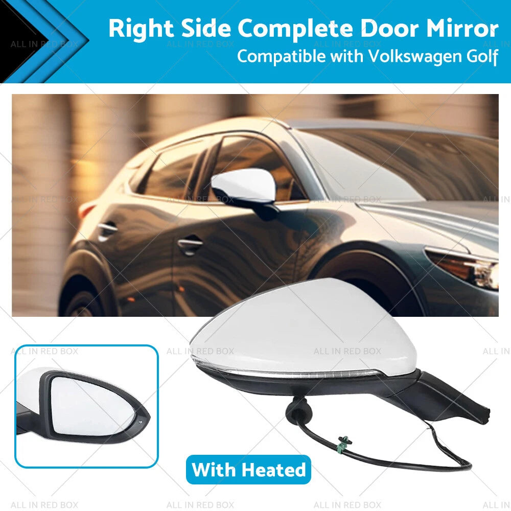 Right Heated Door Mirror for VW Golf MK7 (2013–2021) - White