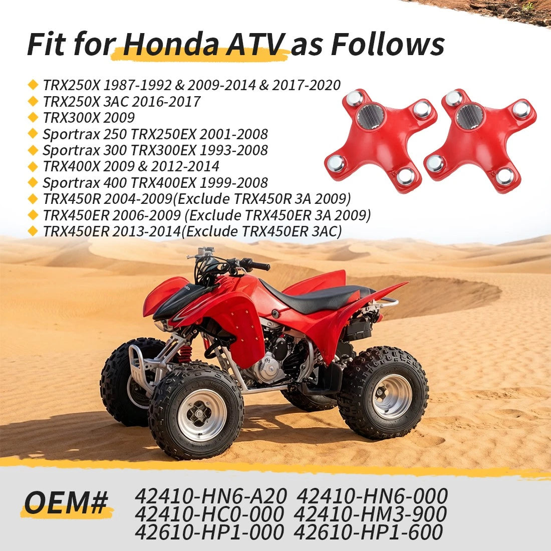 2 Rear Wheel Hubs for Honda TRX450R (2004–2009) - Red