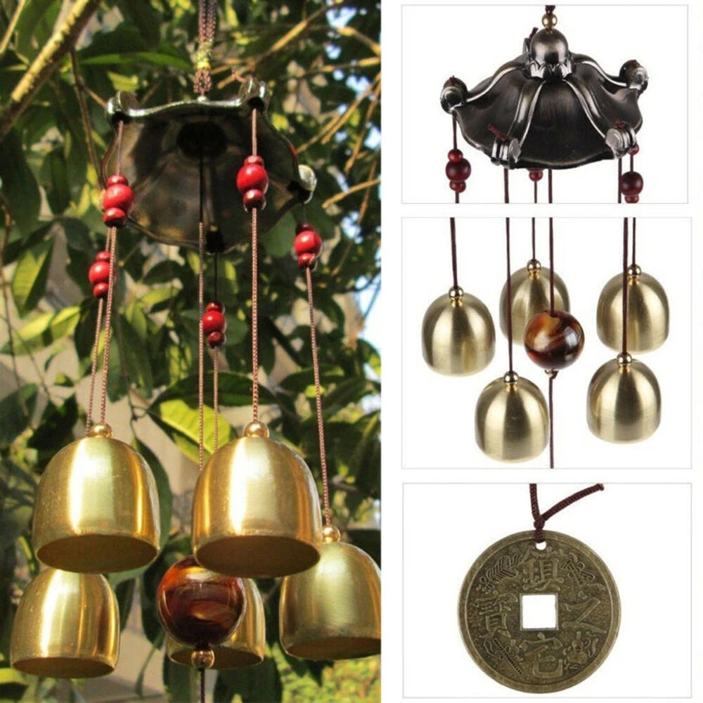 5 Copper Bells Wind Chimes Outdoor Garden Decor