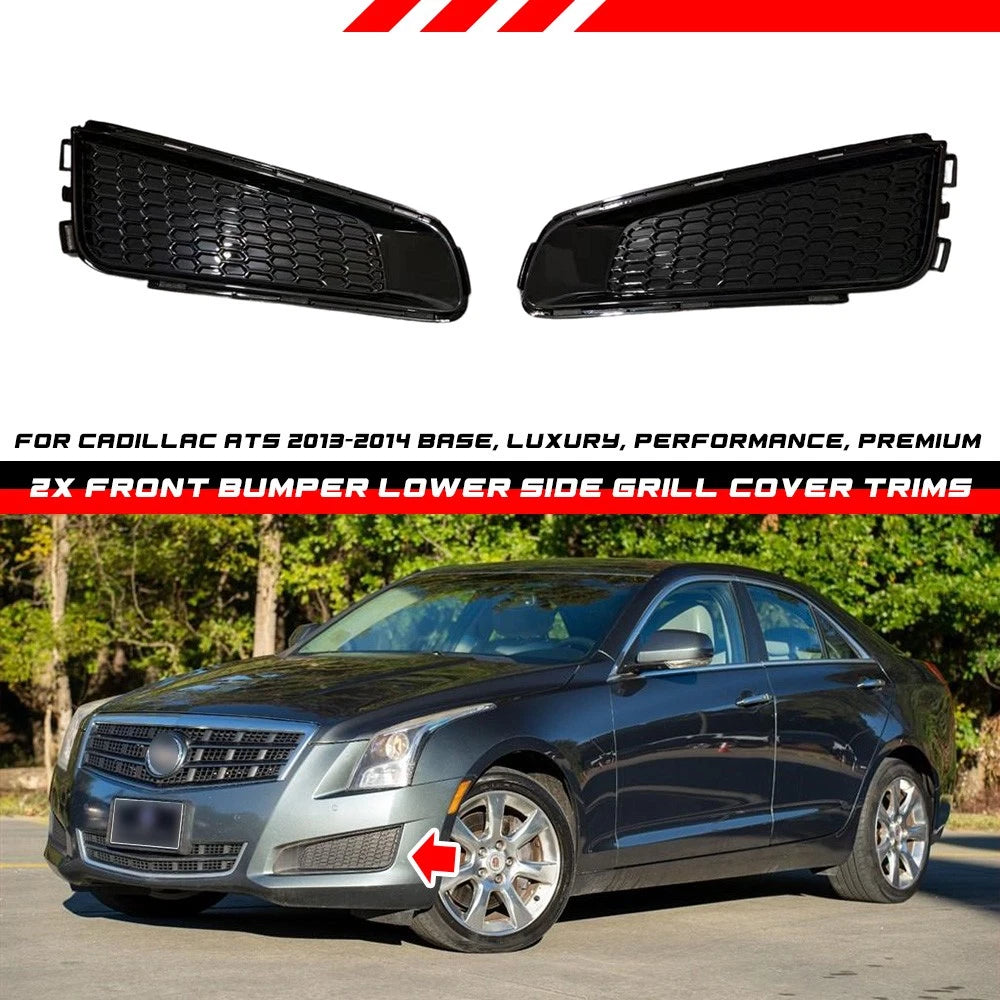 Pair Gloss Black Front Bumper Lower Side Grill Bezels for Cadillac ATS (2013–2014)
