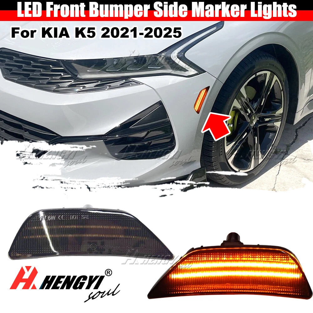 2X Full LED Smoked Lens Front Bumper Side Marker Lights for Kia K5 (2021–2024)