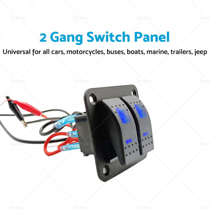 2 Gang Blue LED Rocker Switch Panel for Boat Car (Waterproof)