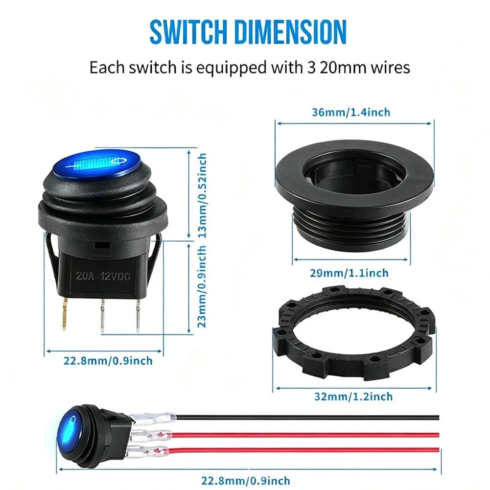 Round Rocker Switch 12V SPST ON/OFF 3-Pin for Automotive Applications
