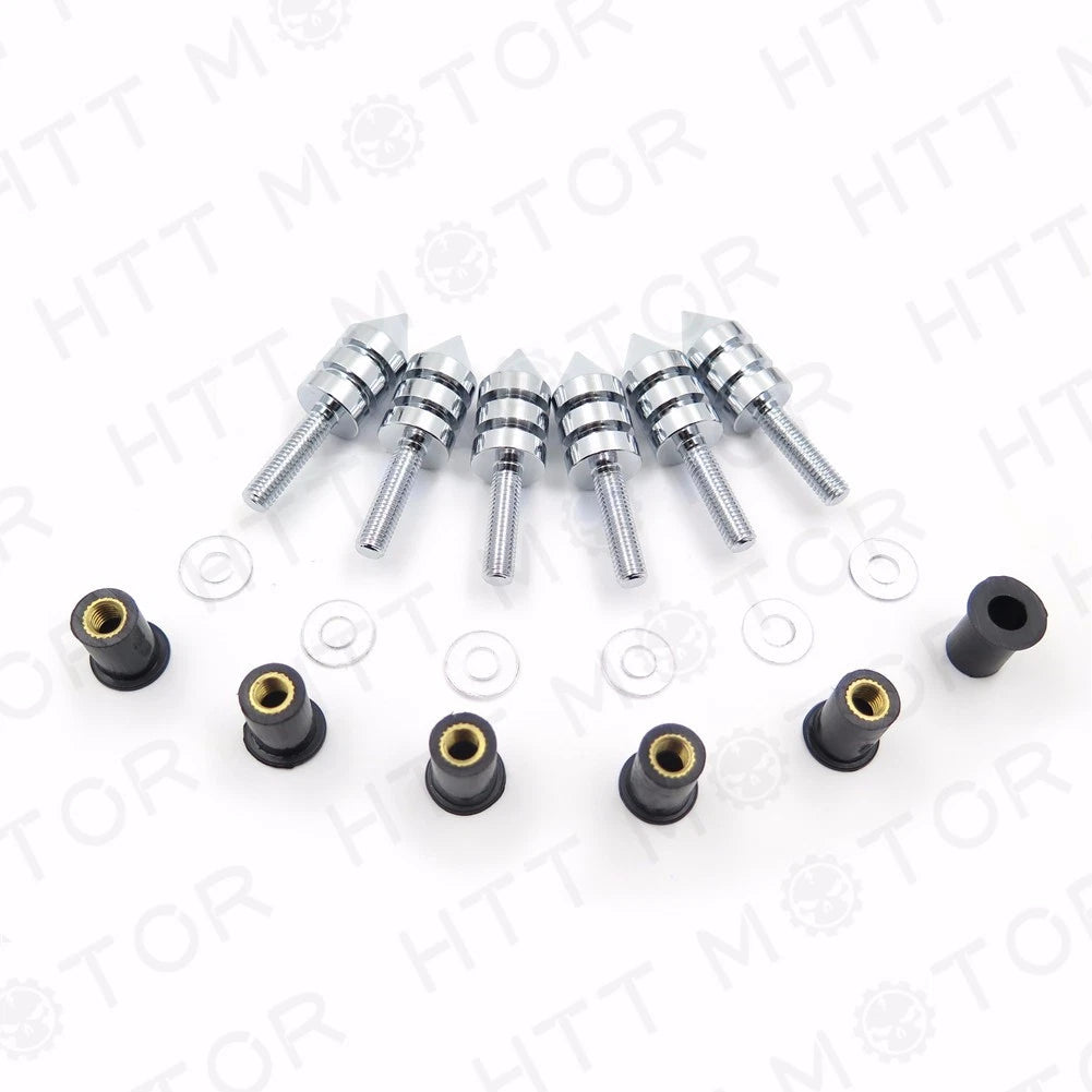 Set of 6 Chrome Spike Windscreen Bolts Screws for Suzuki GSXR 1000 (2003–2004)