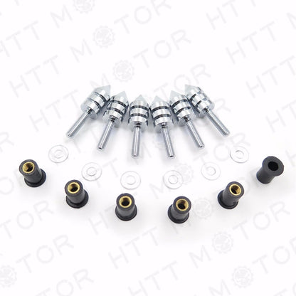 Set of 6 Chrome Spike Windscreen Bolts Screws for Suzuki GSXR 1000 (2003–2004)