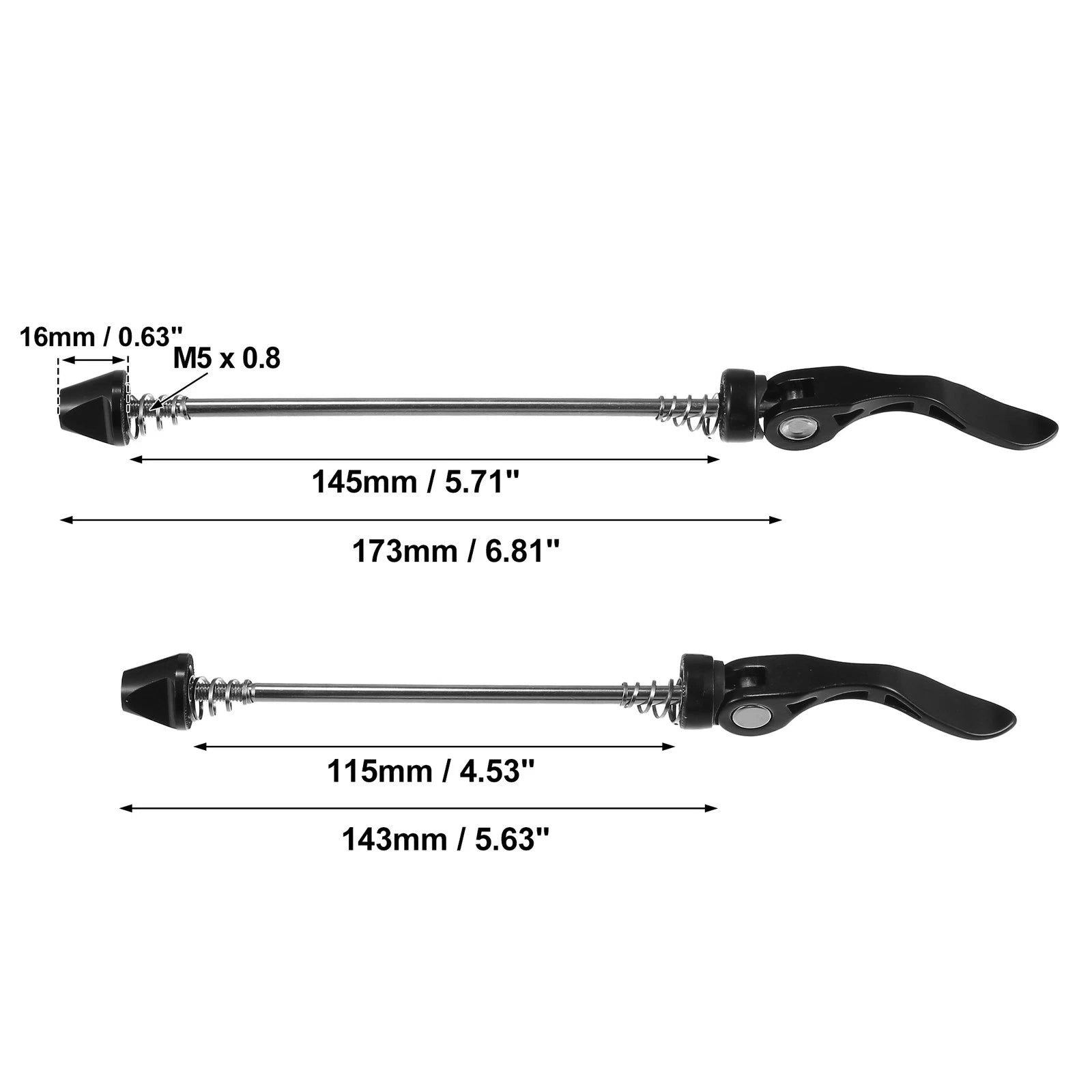 Bicycle Quick Release Axle Set Replacement for Front Rear 143mm 173mm (Black)
