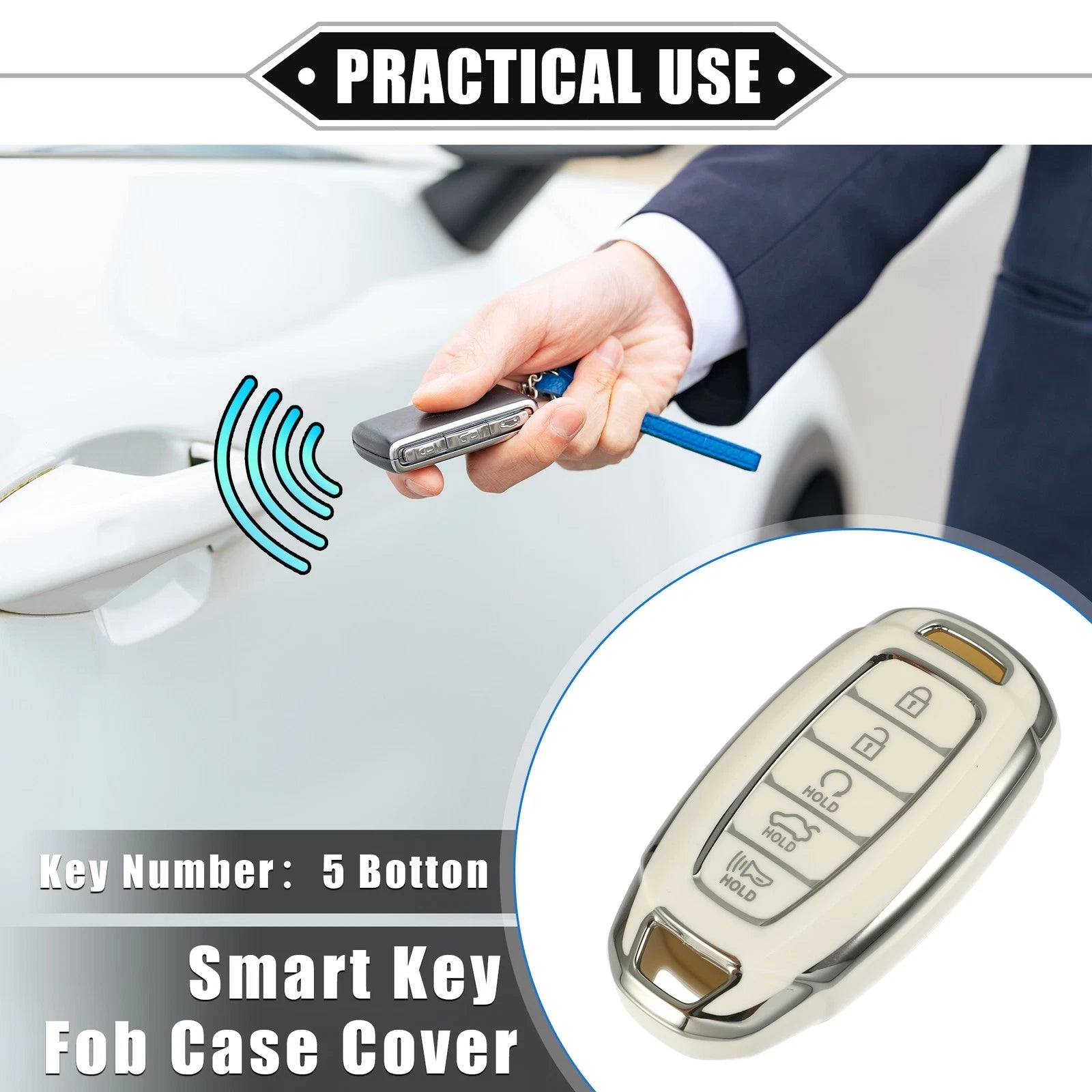 Key Fob Case Cover for 5 Button Remote for Hyundai Elantra (2017–2020)