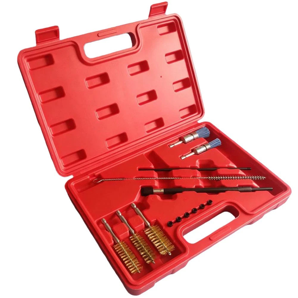 Fuel Injector Cleaning Kit with Diesel Injector Bracket Engine Pipe Brushes 14