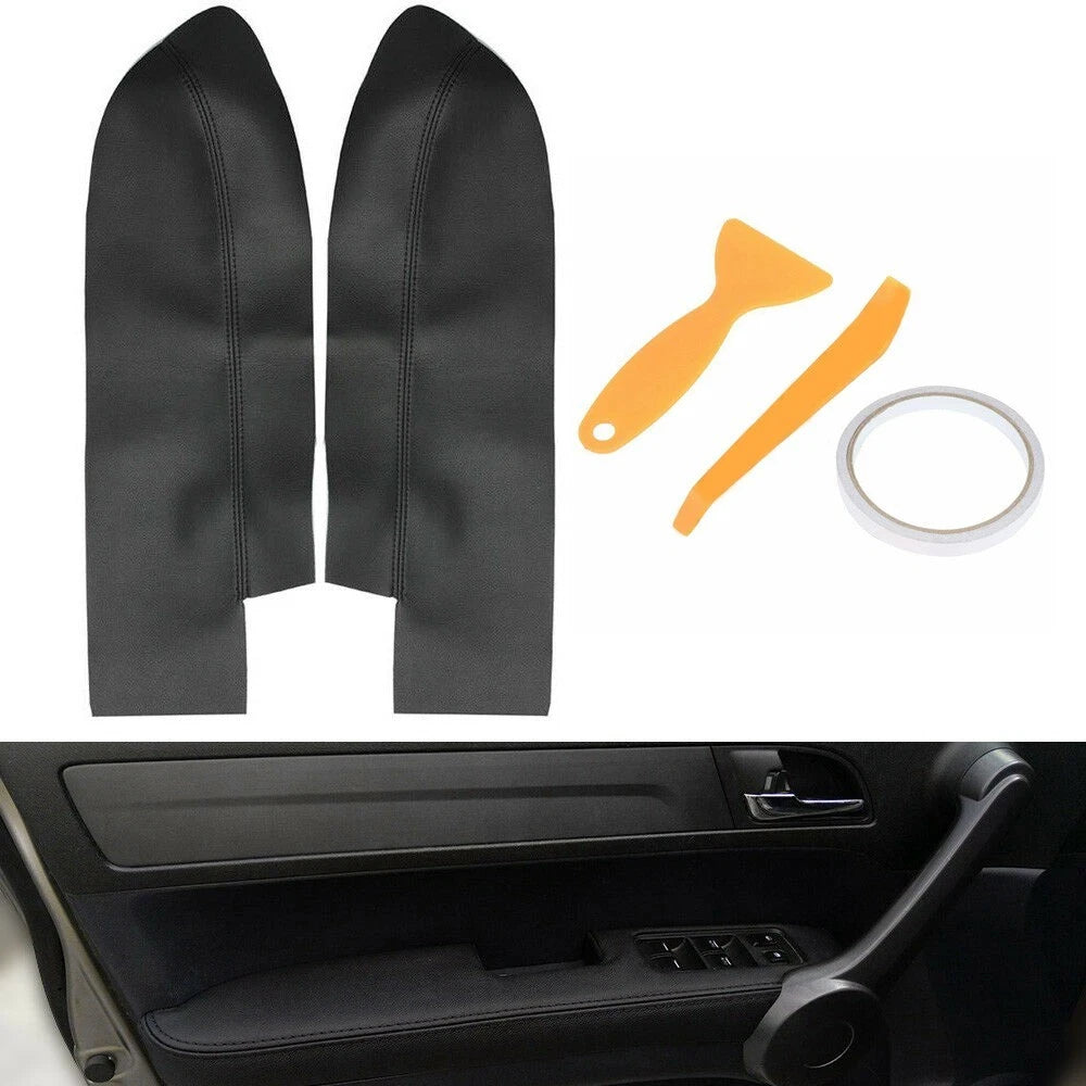 2X Black Leather Armrest Replacement Covers for CR-V (2007–2012)