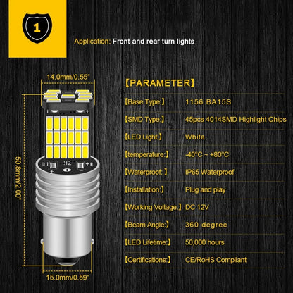 2X 1156 BA15S LED Bulbs for Car Turn Signals Reverse Brake Light