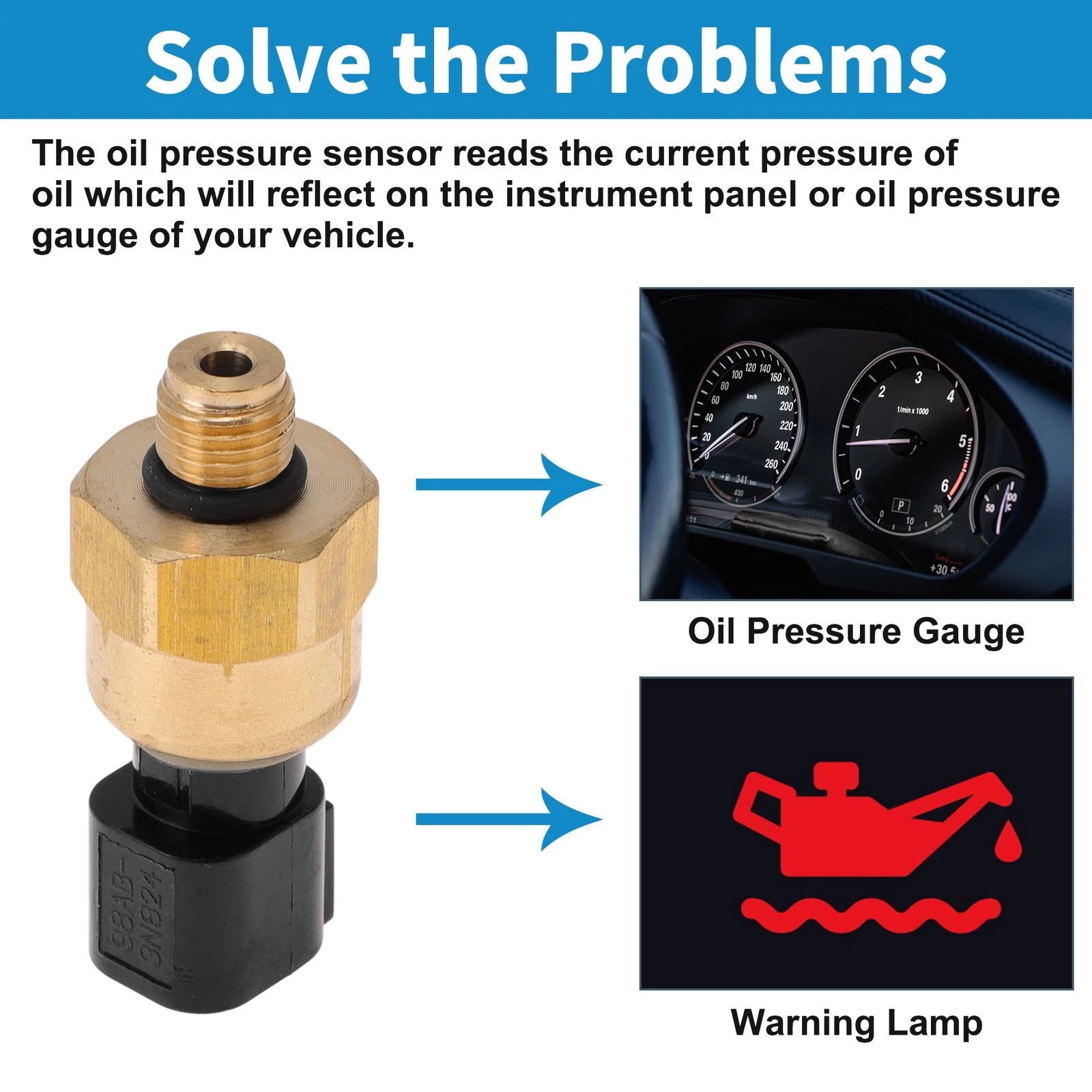 Engine Oil Pressure Sensor for Ford Focus (2000–2012) 2.0L, No.98AB3N824CC