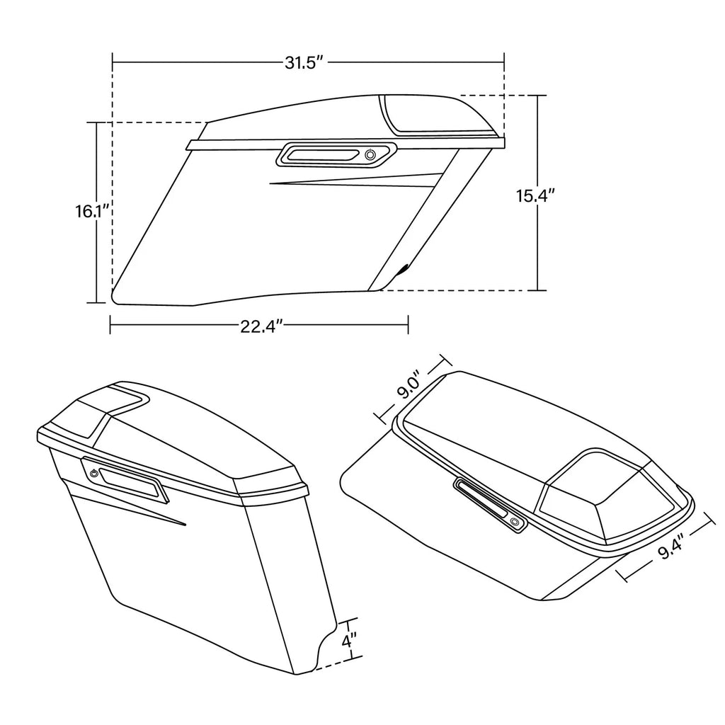4" Stretched Saddlebags for Harley Touring Electra Glide (2014–2024)