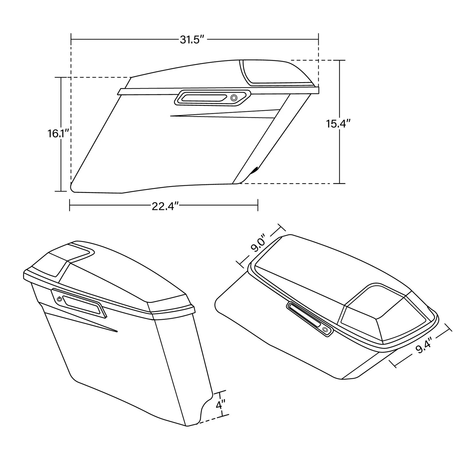 4" Stretched Saddlebags for Harley Touring Electra Glide (2014–2024)
