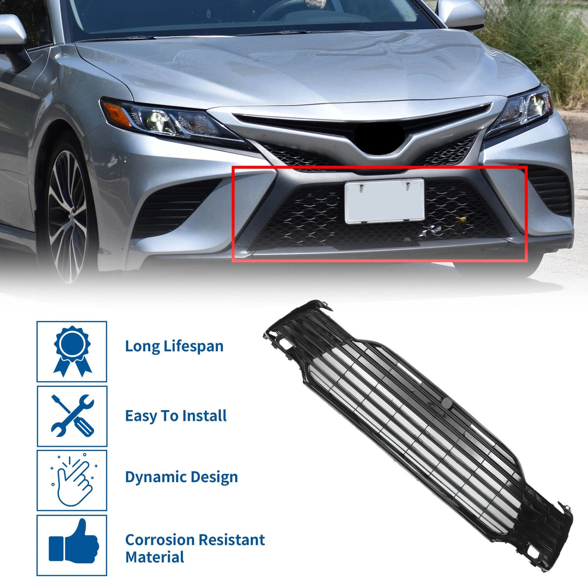 Front Lower Bumper Grille for Toyota Camry LE (2021–2022) Black