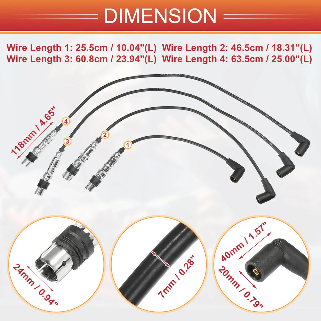4 Pcs Spark Plug Wire Ignition Coil Cable for VW Beetle Golf Jetta (1999–2020)