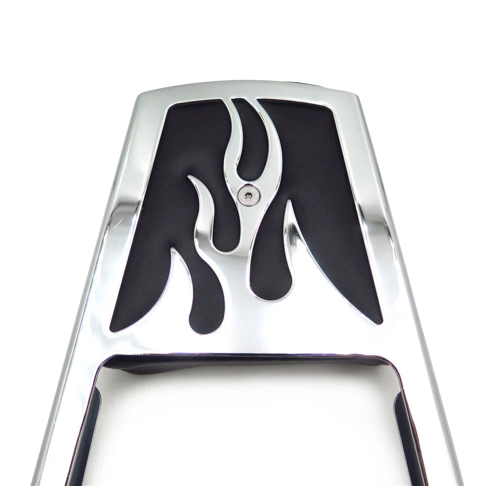 Chrome Flame Backrest Sissy Bar with Leather Pad for Harley Softail (1999–2006)