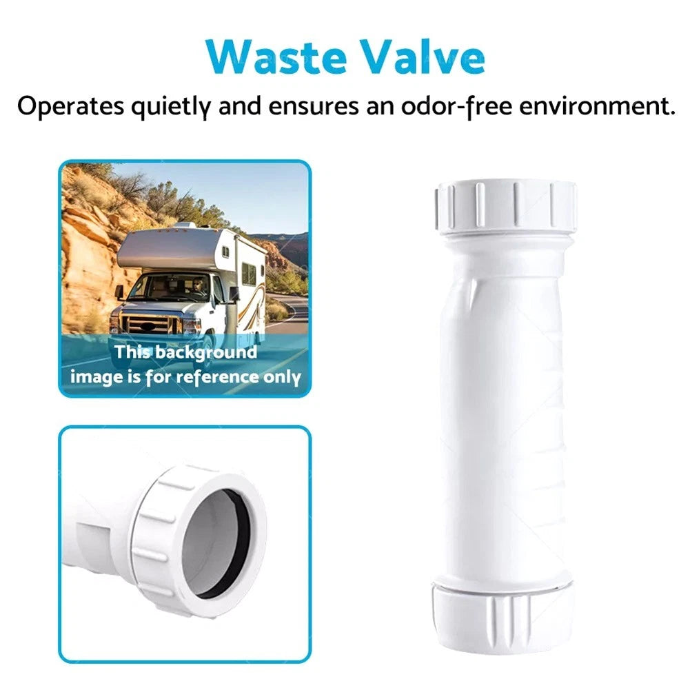 Compact Waterless Waste Valve for RVs Boats (Easy Installation, White)