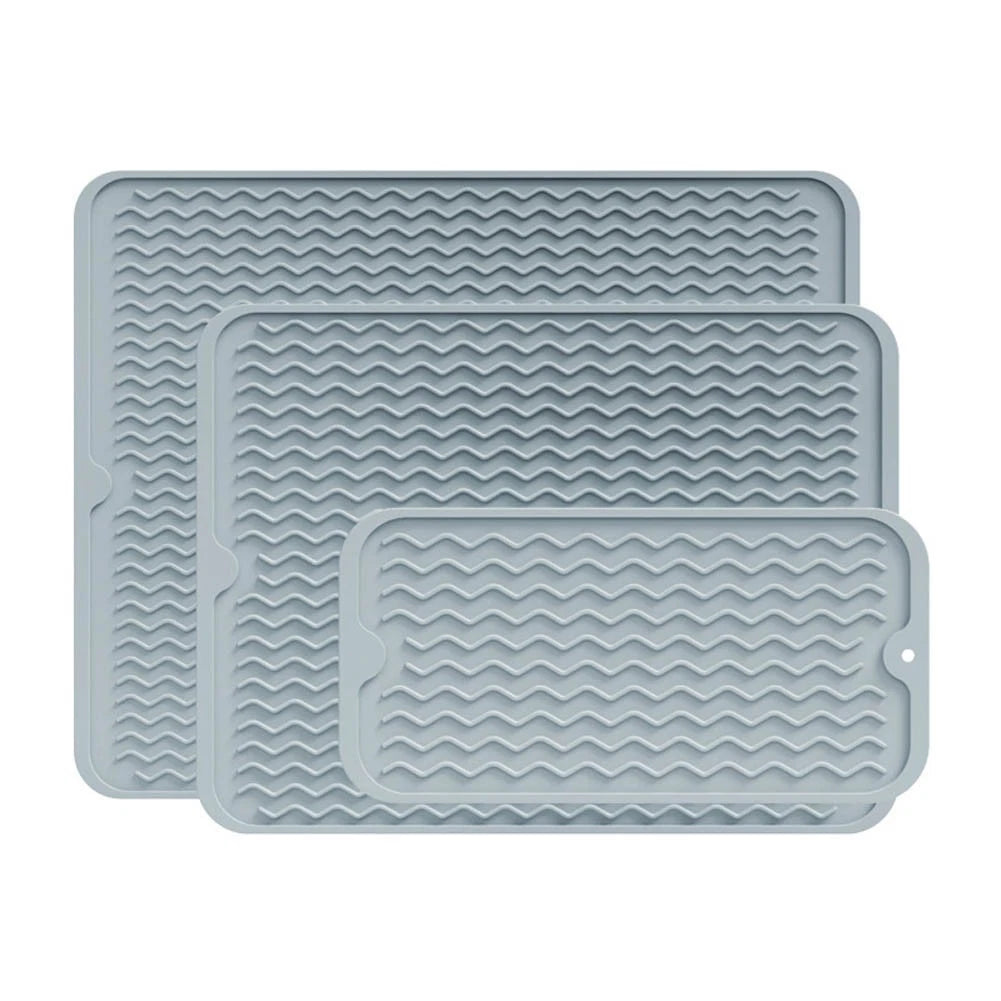 3pcs Silicone Drain Mat for Dish Drying Countertop Protection 450F