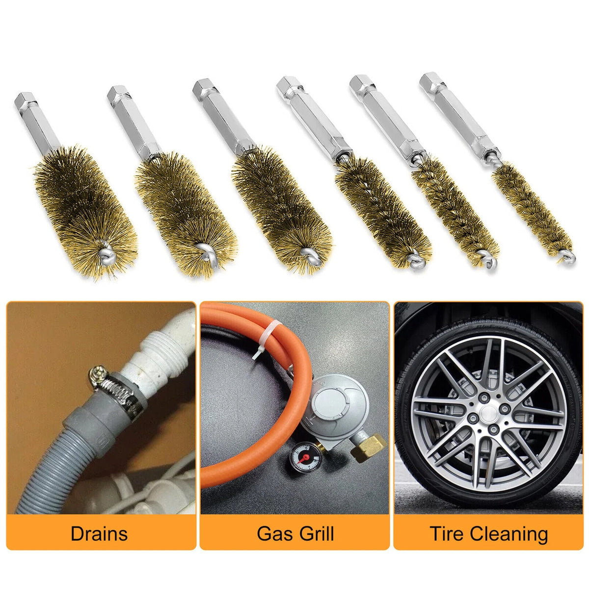 Hex Shank Brass Bore Brush Set for Power Drill (Cleaning, Polishing)
