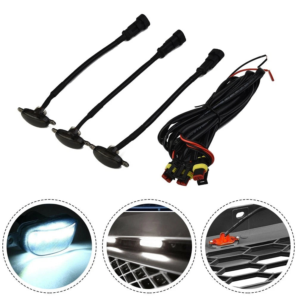 3X Lamp Grill Grille Lights for - White ABS Plastic