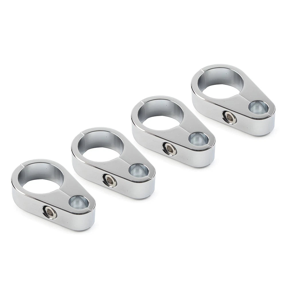 Set of 4 Chrome Brake Clutch Cable Wire Clamp Clips for Harley (1" Handlebar)