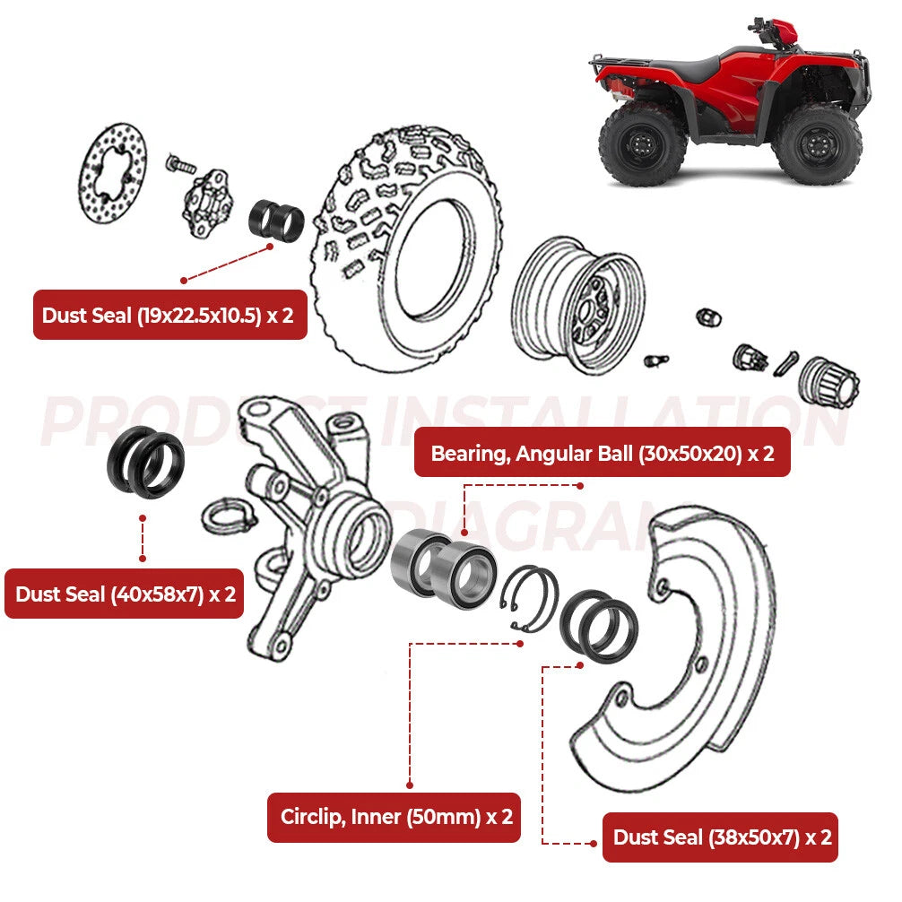 Front Wheel Bearing & Seal Kits for Honda Rancher 350 4x4 TRX350FE/FM (2000–2006)