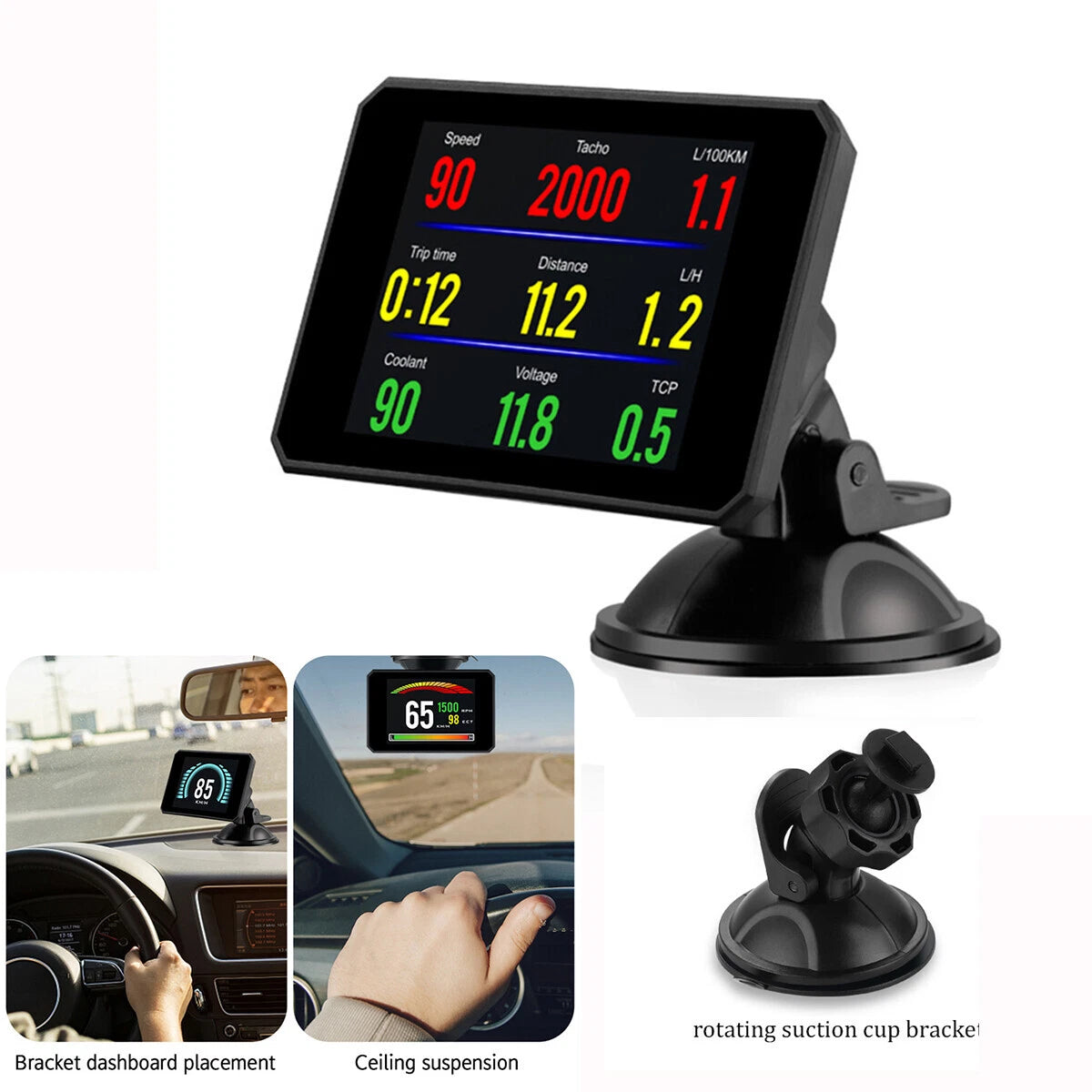 3.9" Multi-functions OBD2 HUD Parameter Gauge Car Head UP Display with Bracket