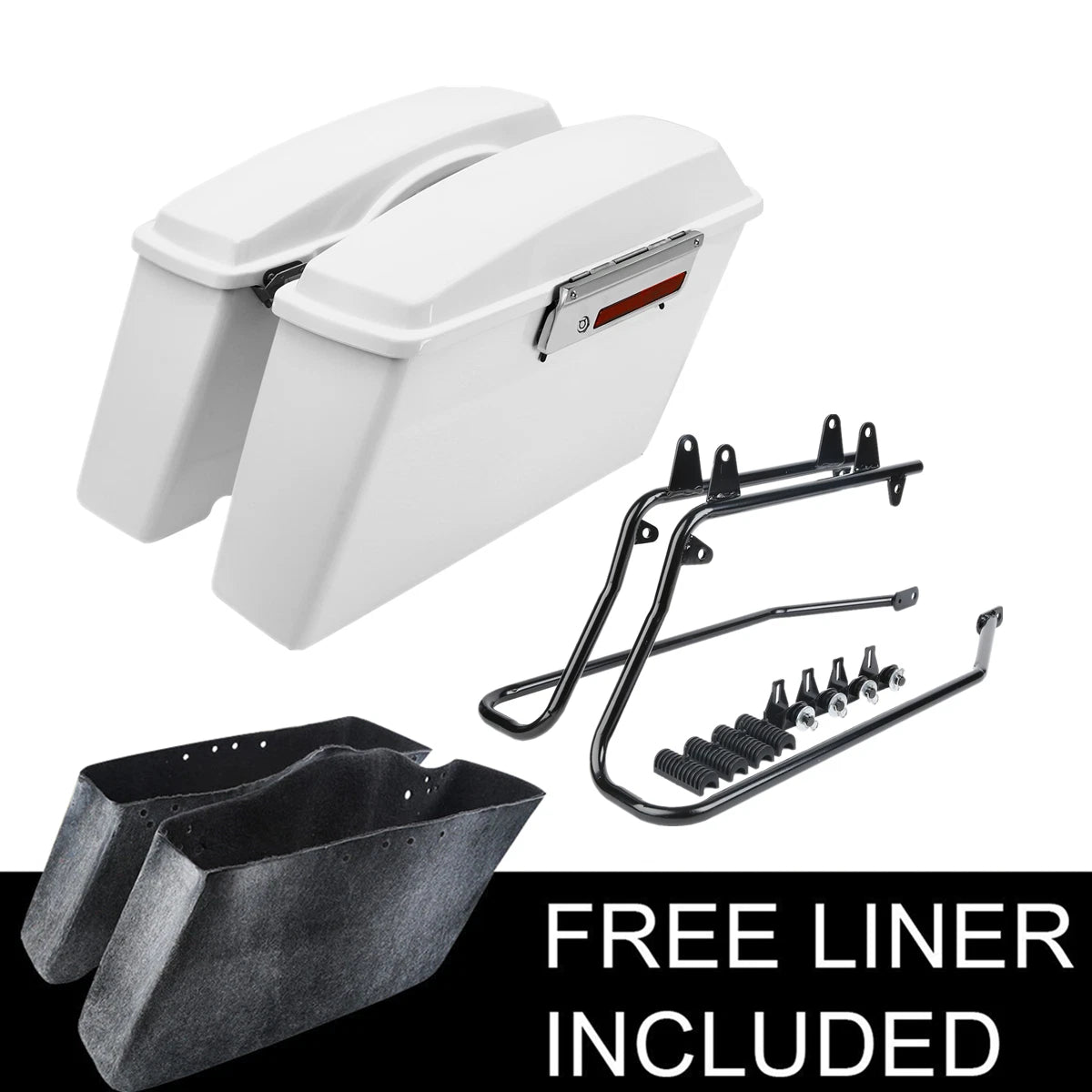 White Hard Saddlebag & Conversion Bracket for Harley Softail Fatboy (1984–2017)