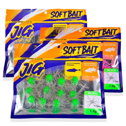 12PCS Soft PVC Slow Sinking Jig Baits for Bass and Perch