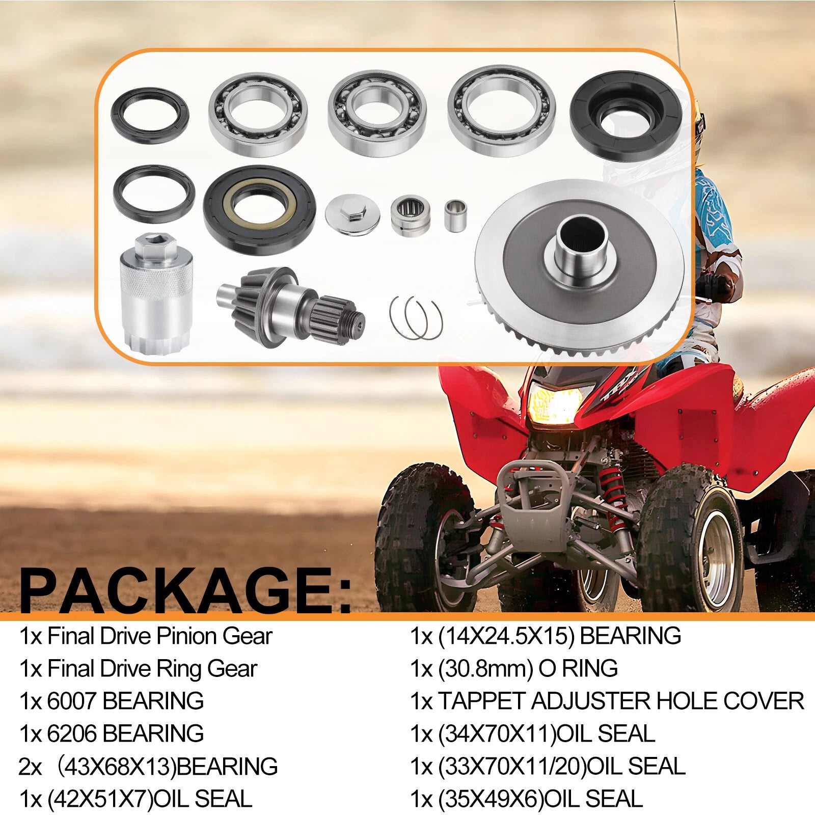 Rear Differential Gear Bearing Rebuild Kit for Honda Rancher 400 (2000–2006)