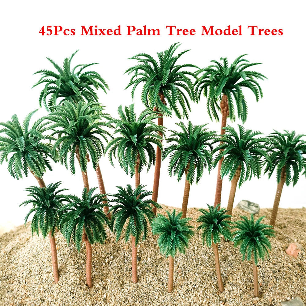 45pcs Mixed Size Coconut Palm Trees for HO N Scale Diorama