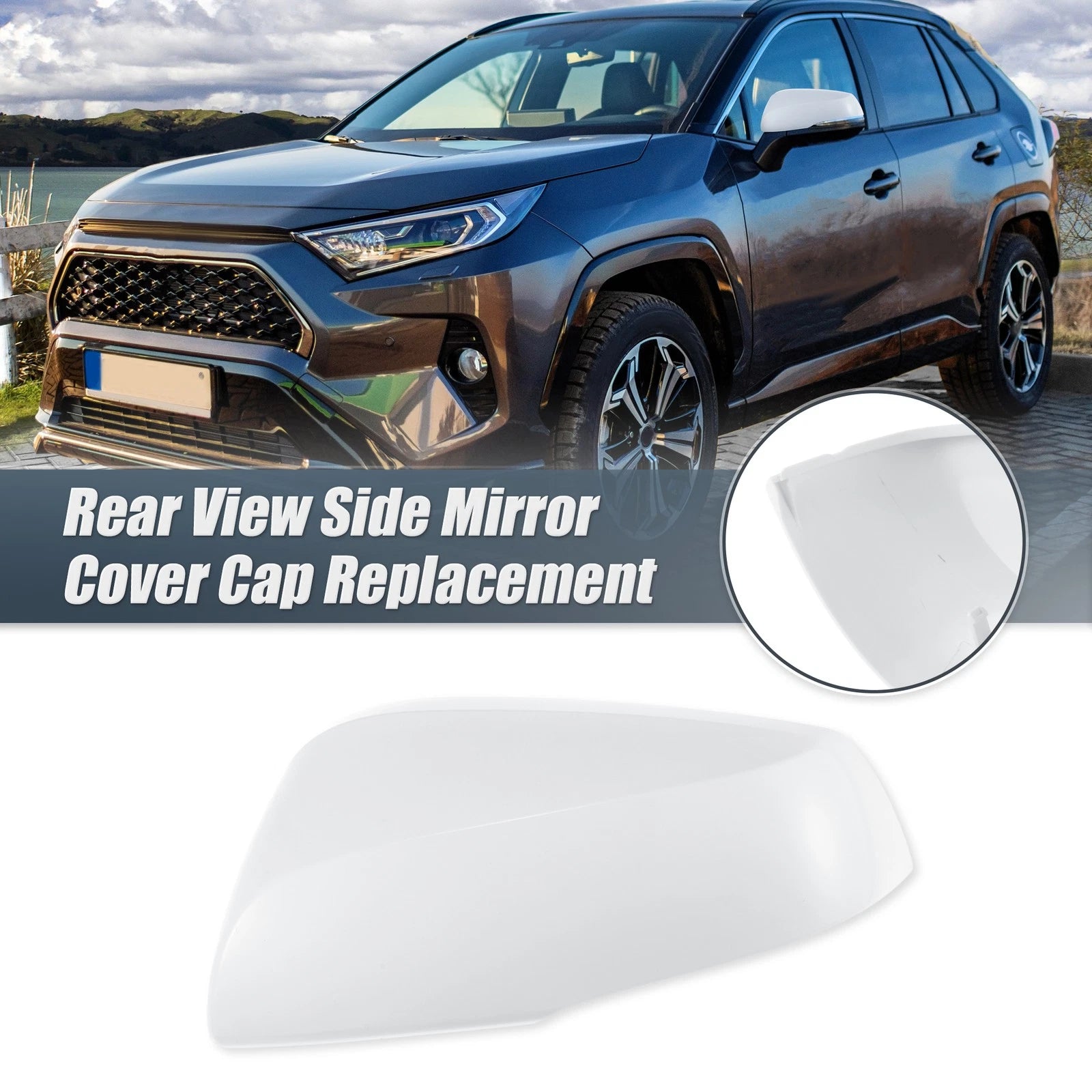 Left Side Car Mirror Cover Caps Replacement White for Toyota RAV4 (2019–2023)