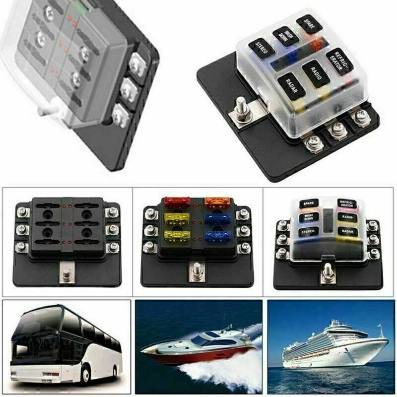 6-Way Blade Fuse Box Holder with LED Indicator for Universal Car Marine DC 32V