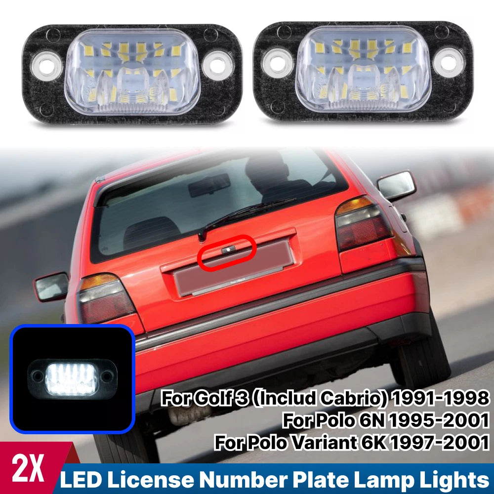 2X White LED Number Plate Lamp for VW Golf 3, Polo 6N, Seat Ibiza, Cordoba