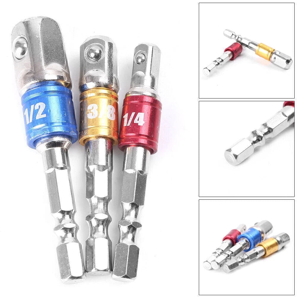 Socket Bit Adapter Set 1/4" 3/8" 1/2" for Impact Drill (3 pcs)