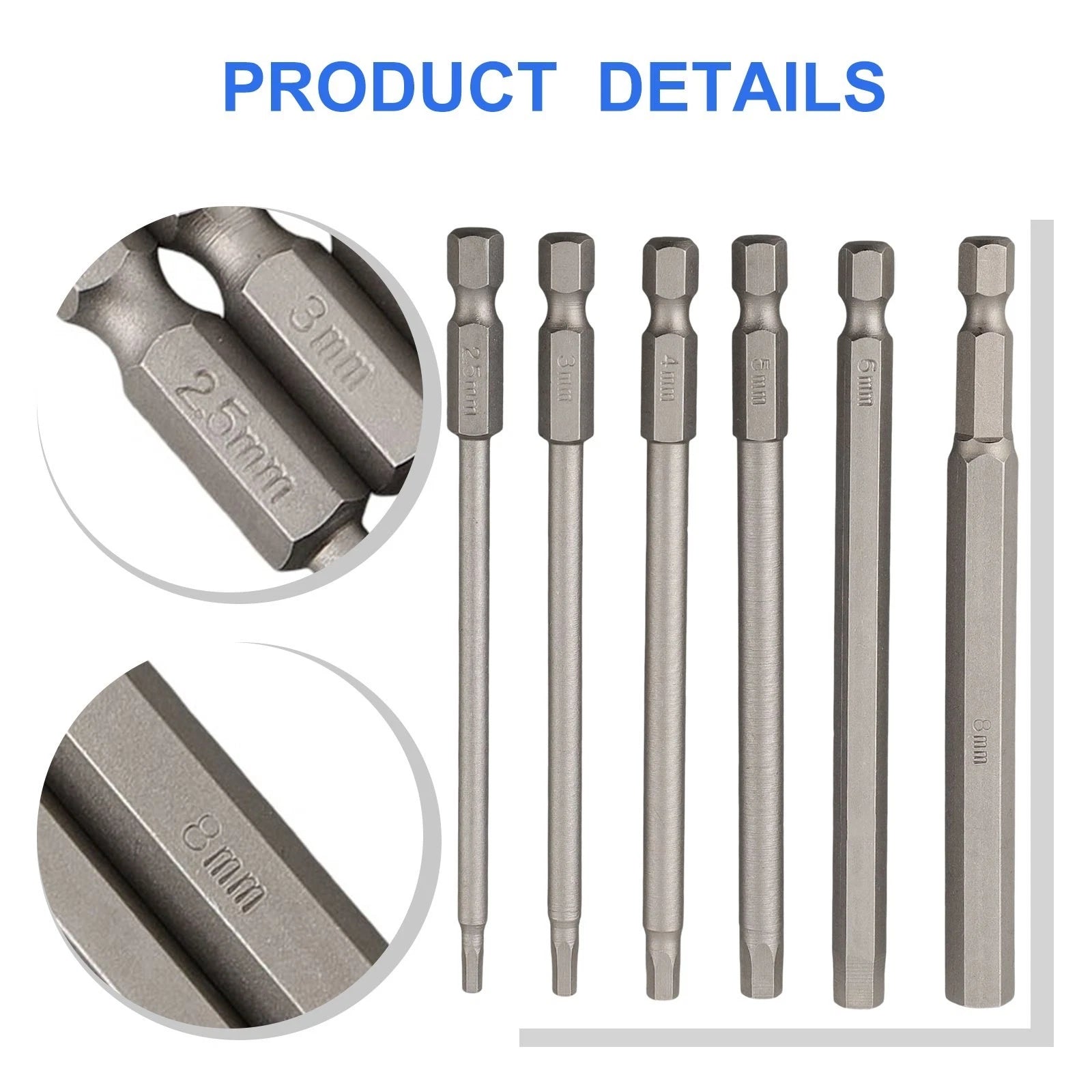 Set of 6 Hex Shank Screwdriver Bits 100mm for