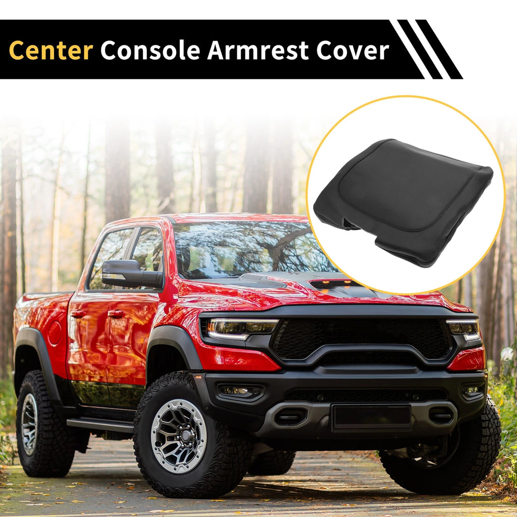 Center Console Armrest Cover Replacement for Dodge Ram Microfiber Black (2013–2023)