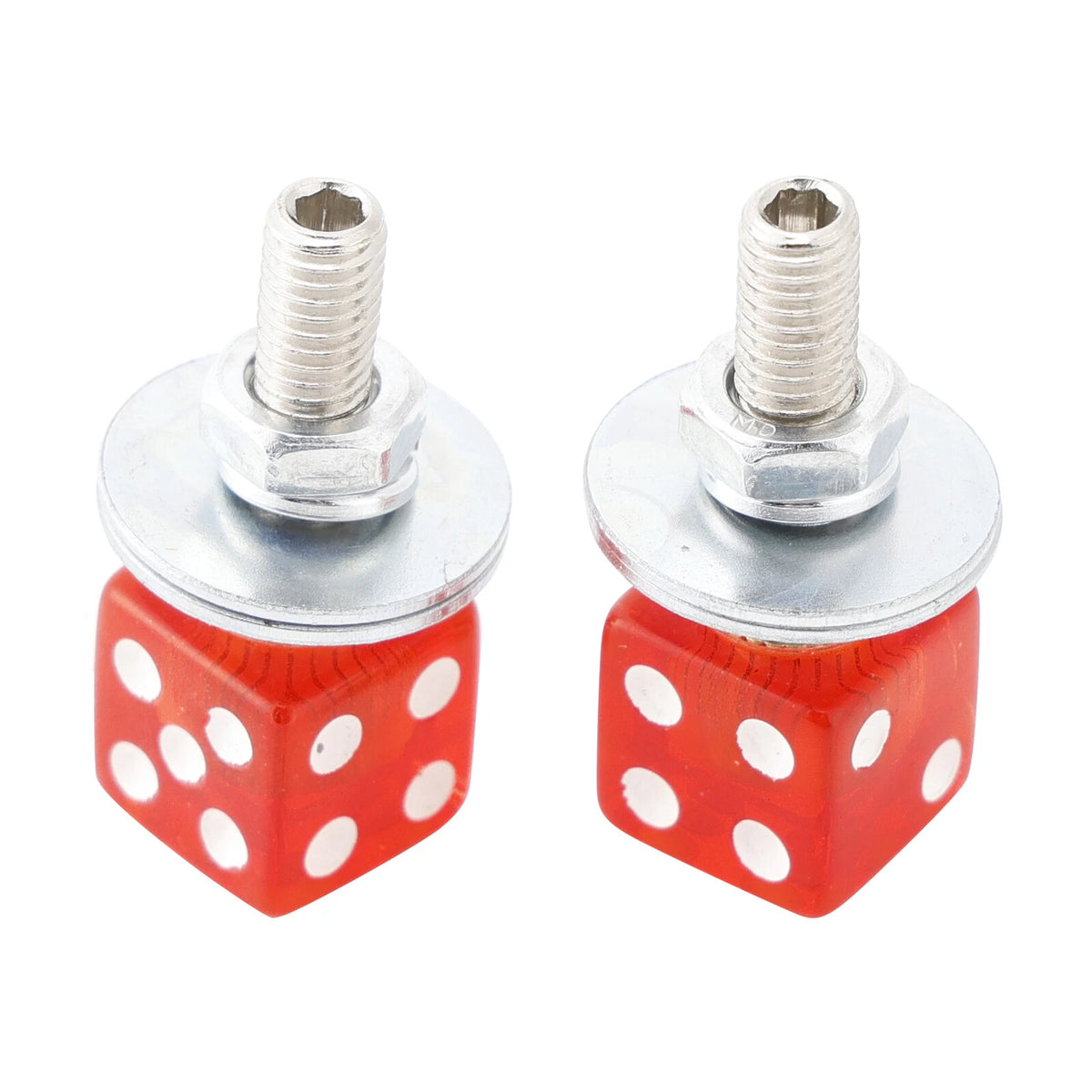 2X Red Dice License Plate Bolts for Motorcycle Bike