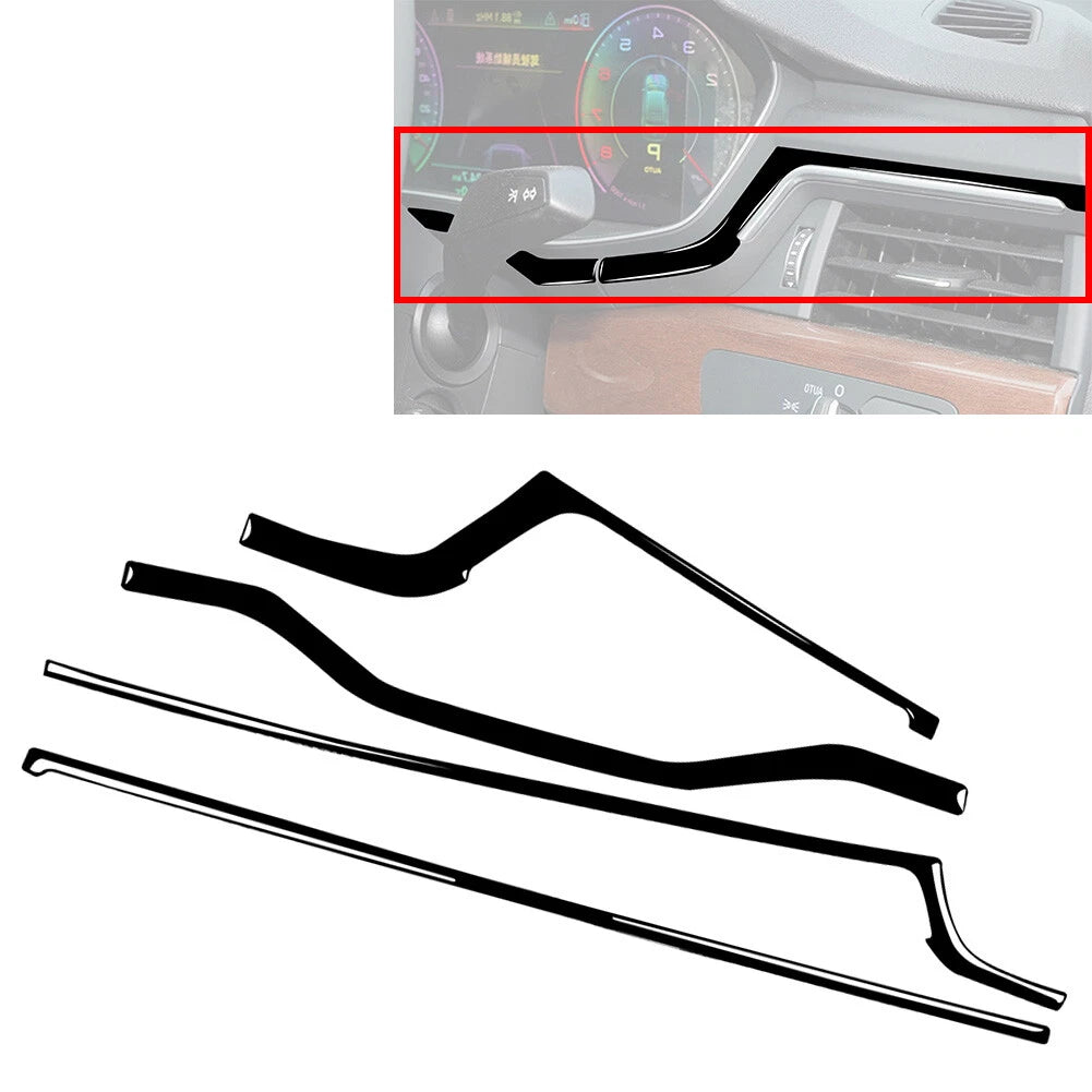 Set of 4 Piano Black Dashboard Panel Cover Trim Strips for Audi A4 A5 (2016–2023)