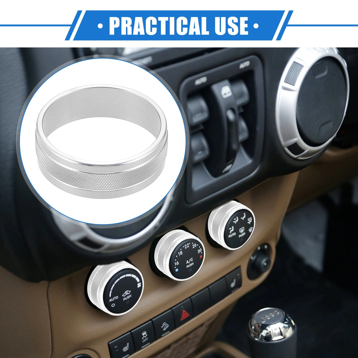 3PCS AC Switch Knob Cover Ring for Jeep Wrangler JK JKU (2011–2018)
