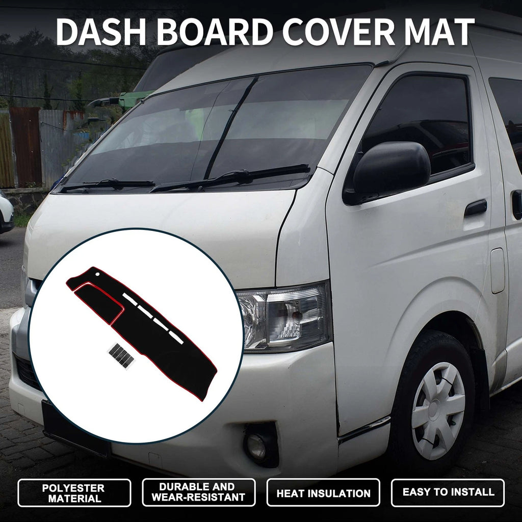 Dashboard Dash Cover Mat for Toyota Hiace 2004–2024 with Sticker Set Black Red