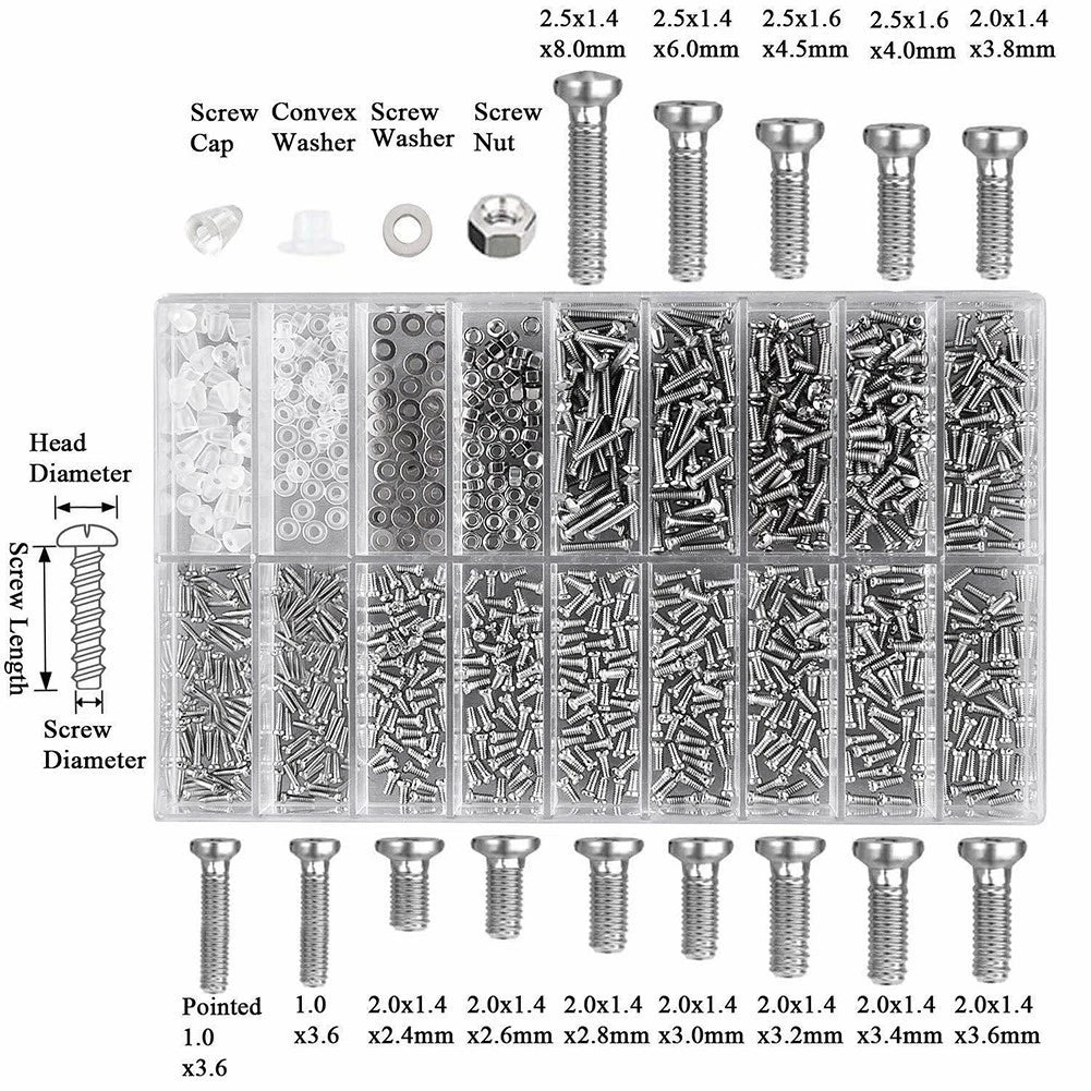1000pcs Sunglasses and Eyewear Repair Kit with Assorted Screws