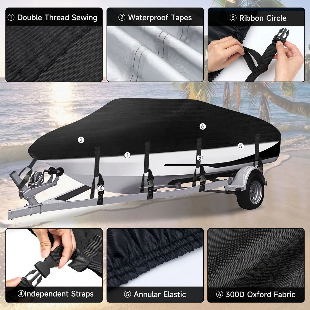 Heavy Duty Waterproof Boat Cover for V-Hull Runabout (20ft-22ft, Beam 102")