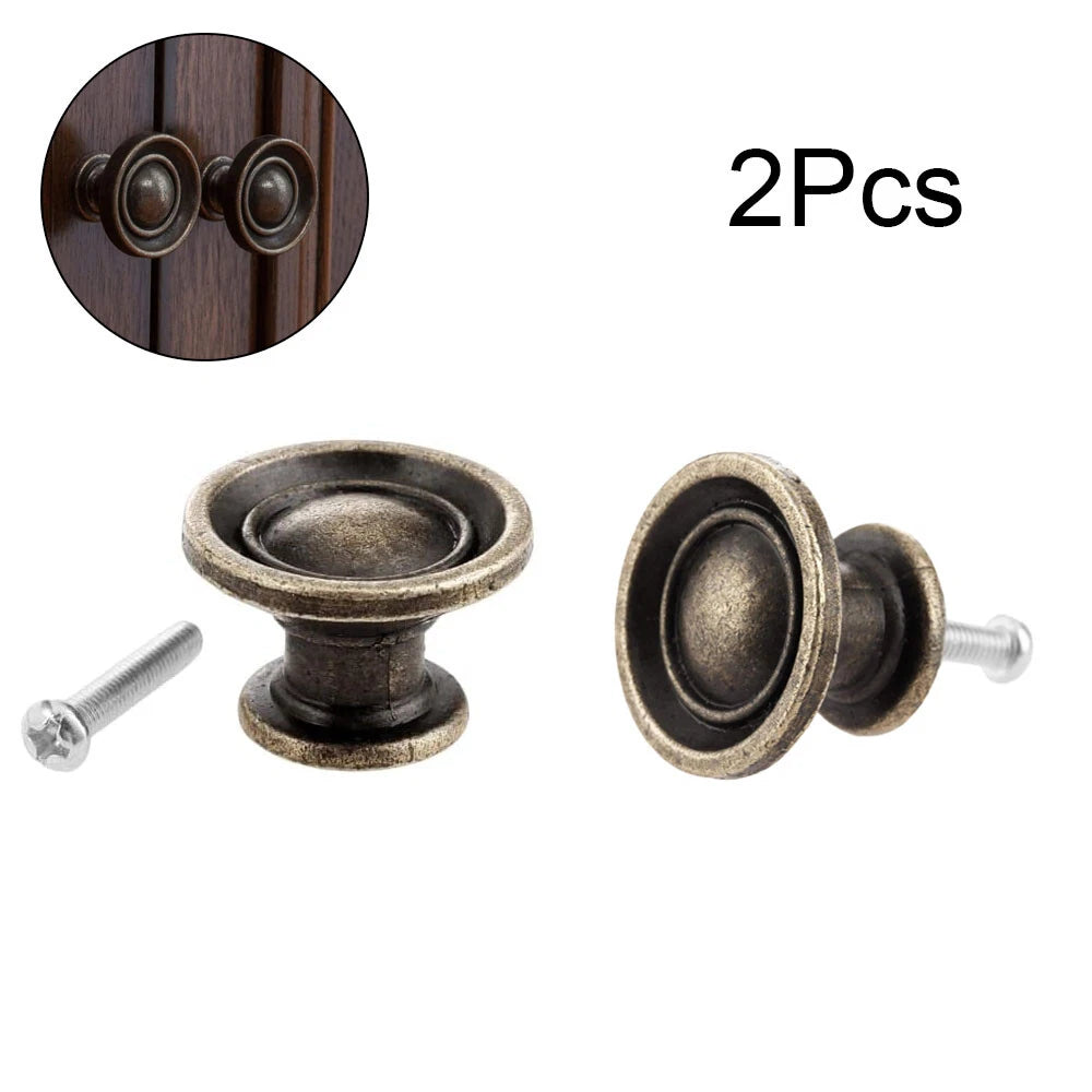 2Pcs Round Antique Cabinet Knob Door Kitchen Cupboard Drawer Closet Pull Handle