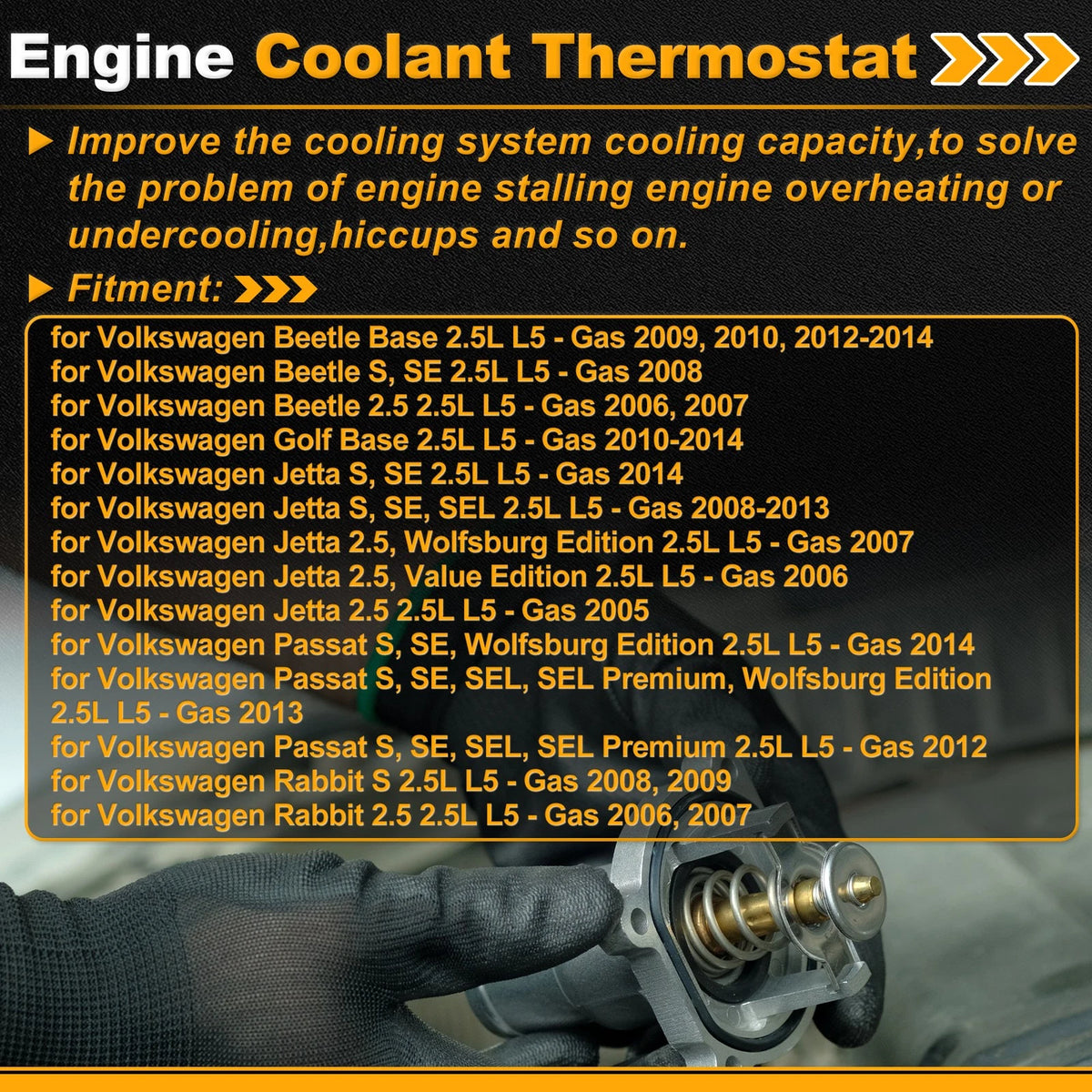 Engine Coolant Thermostat 661-176 for Volkswagen Beetle (2009–2010, 2012–2014) w/ Seal
