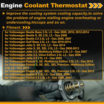 Engine Coolant Thermostat 661-176 for Volkswagen Beetle (2009–2010, 2012–2014) w/ Seal