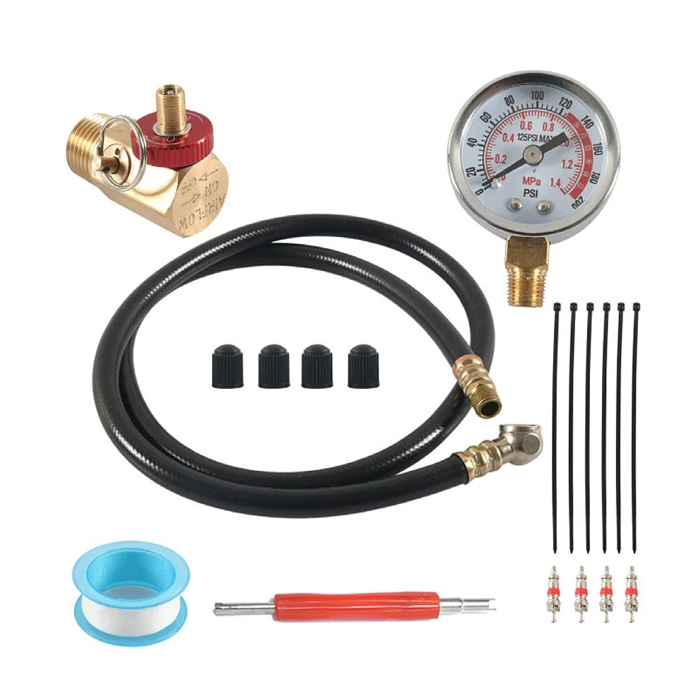 Brass Valve Air Hose 200 PSI Pressure Gauge Aluminum Alloy Construction
